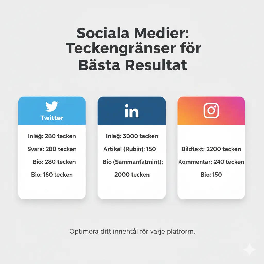 teckenbegränsningar för sociala medier